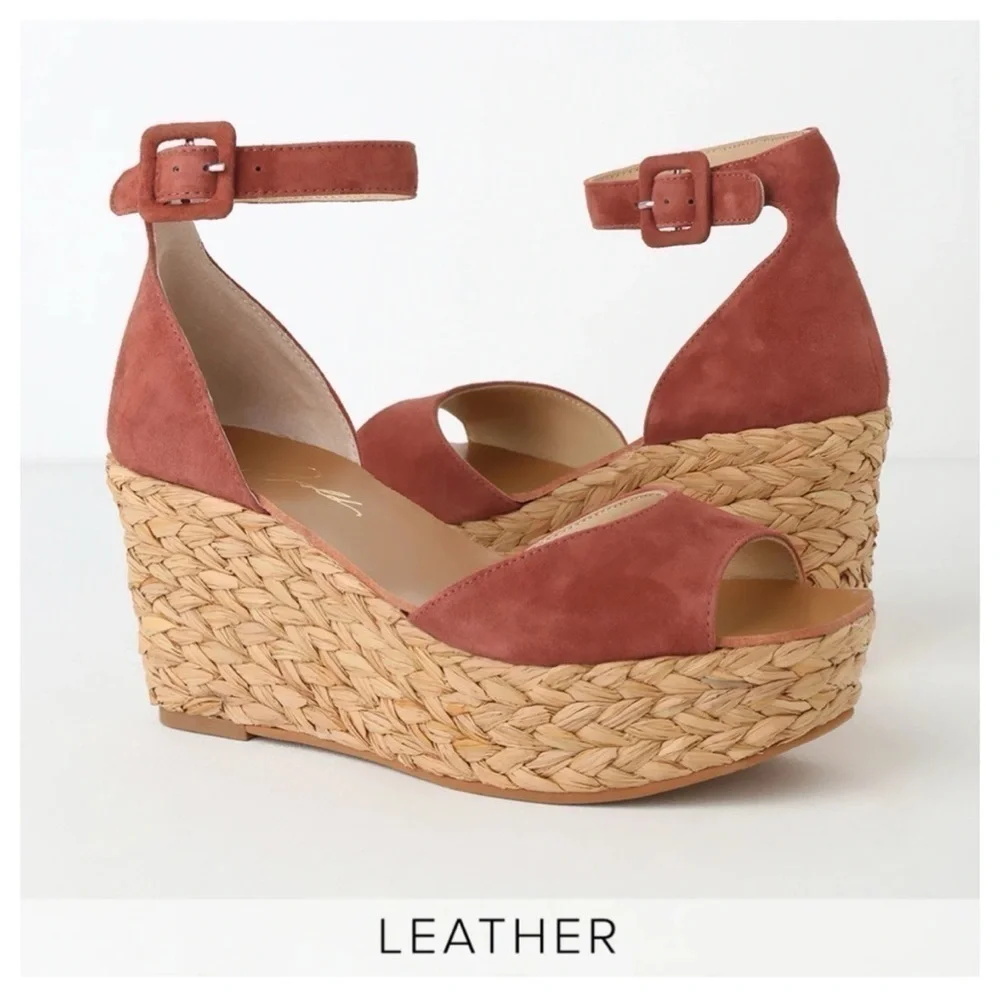 42 Gold MINDIE PLATFORM WEDGE SANDAL IN TOBACCO SUEDE size 40/9